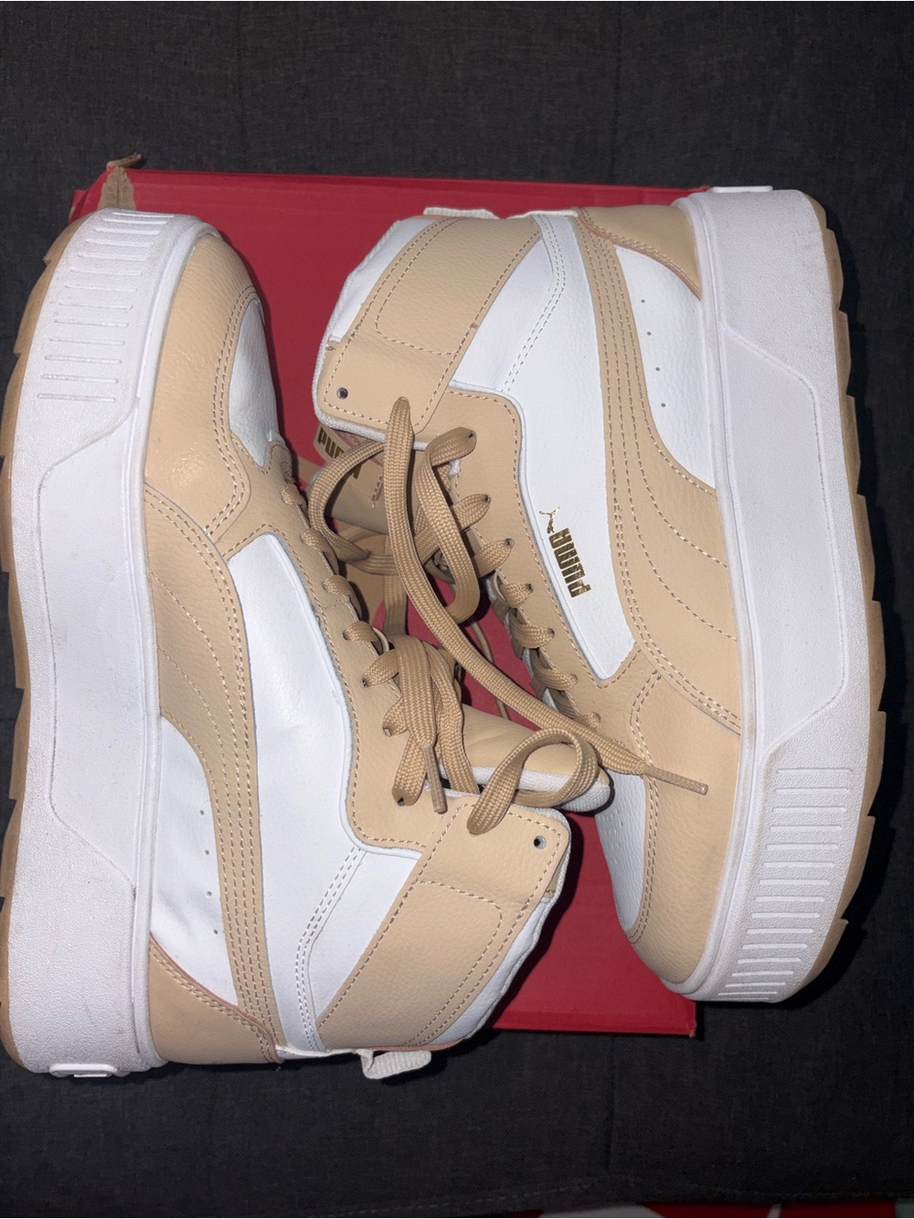 Puma Karmen Rebelle High-Top Platform Sneakers in Beige and White 10